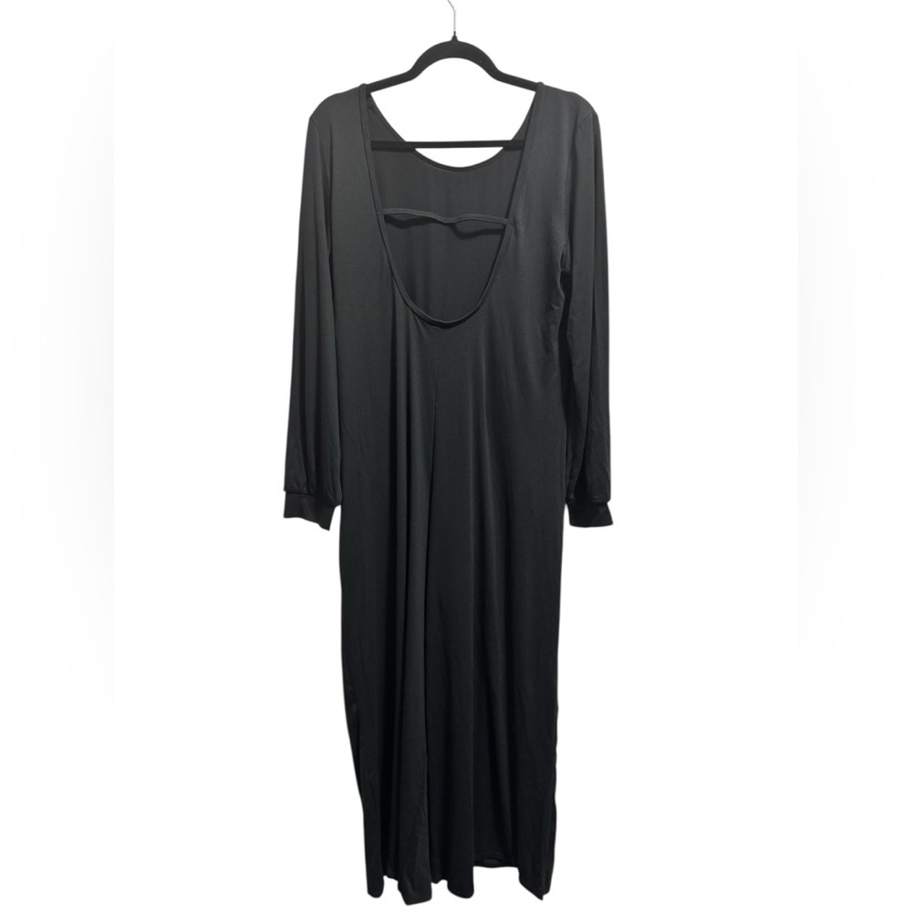 Halara Backless Round Neck Long Sleeve Casual Baggy Jumpsuit with Pockets Black - Picture 4 of 10